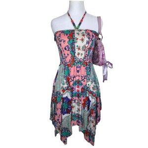 India Boutique Fairycore Paisley Beaded Halter-Neck Handkerchief Dress